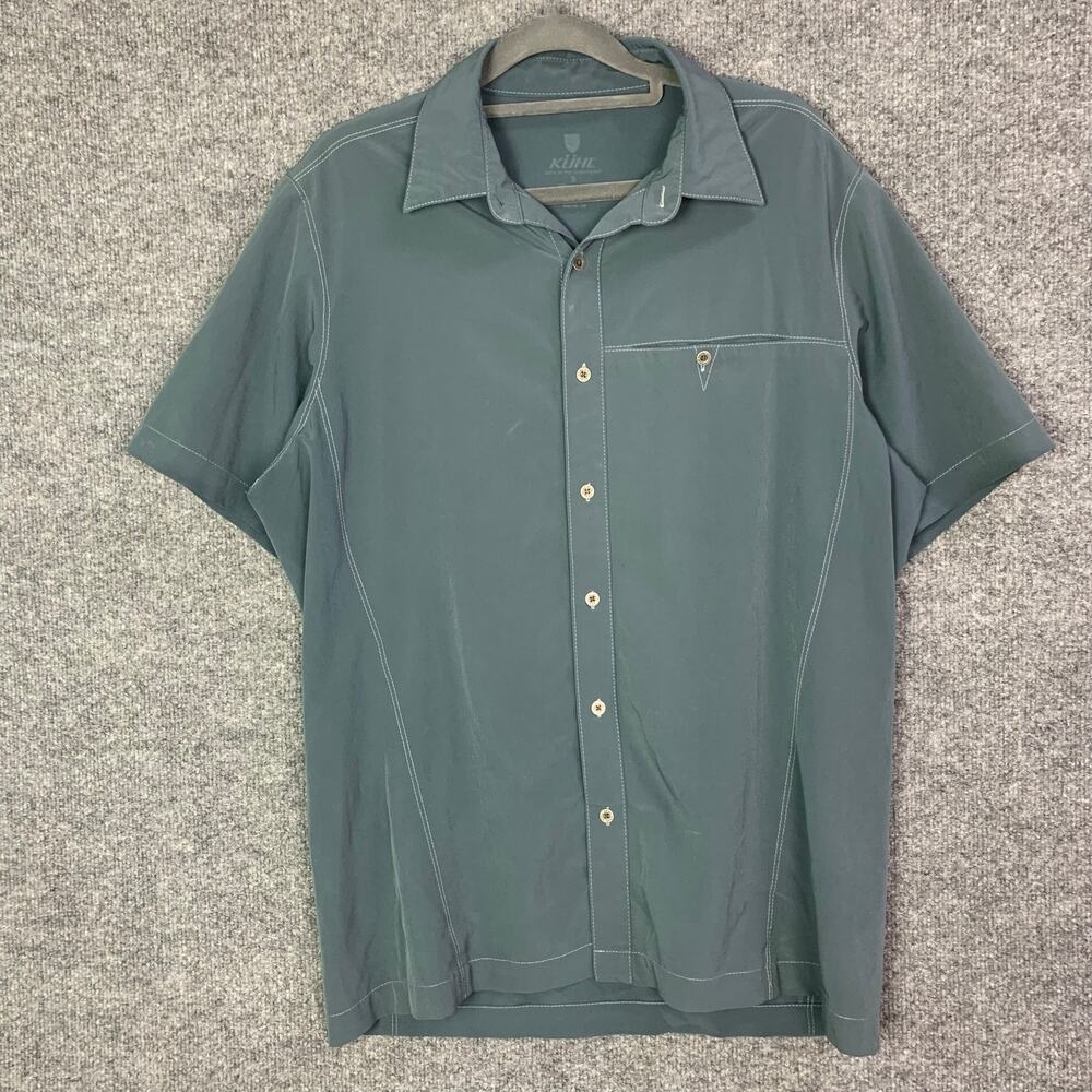 Kuhl Mens Tufflex Shirt Small Blue Gray Short Sleeve Performance‎ Lightweight